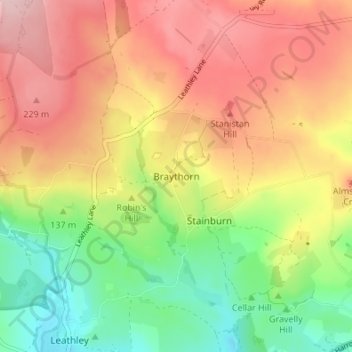 Mappa topografica Braythorn, altitudine, rilievo
