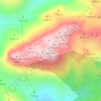 Mappa topografica Mágina, altitudine, rilievo