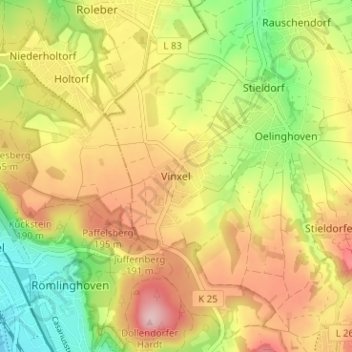 Mappa topografica Vinxel, altitudine, rilievo