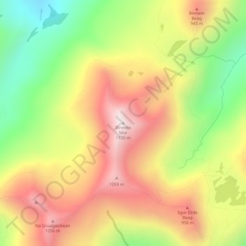 Mappa topografica Binnein Mor, altitudine, rilievo
