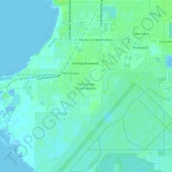 Mappa topografica Port Tampa Communities, altitudine, rilievo