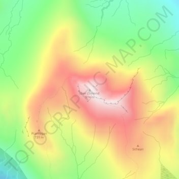 Mappa topografica Ben Lomond, altitudine, rilievo