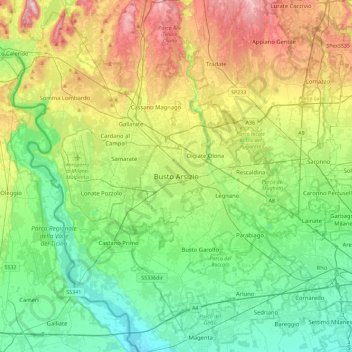 Mappa topografica Busto Arsizio, altitudine, rilievo
