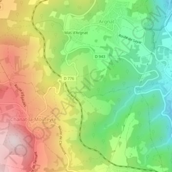 Mappa topografica Les Rioux, altitudine, rilievo
