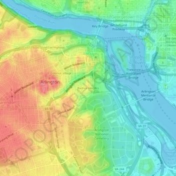 Mappa topografica Radnor Heights, altitudine, rilievo