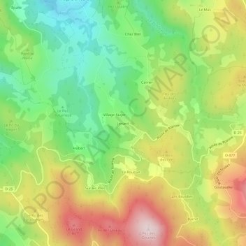 Mappa topografica Jonard, altitudine, rilievo