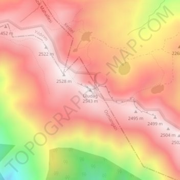 Mappa topografica Uludağ, altitudine, rilievo