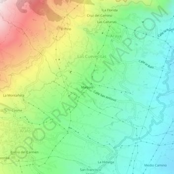Mappa topografica Malpaís, altitudine, rilievo