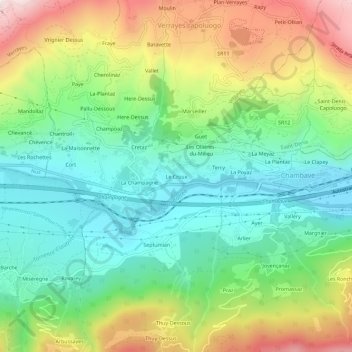 Mappa topografica Le Croux, altitudine, rilievo