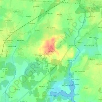 Mappa topografica Locmaria, altitudine, rilievo