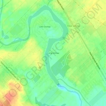 Mappa topografica Camp Willow, altitudine, rilievo