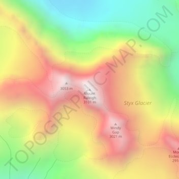 Mappa topografica Mount Raleigh, altitudine, rilievo