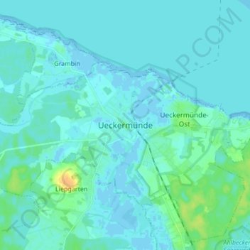 Mappa topografica Ueckermünde, altitudine, rilievo