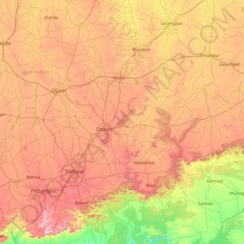 Mappa topografica Dewas, altitudine, rilievo