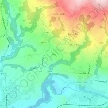 Mappa topografica Jussy, altitudine, rilievo