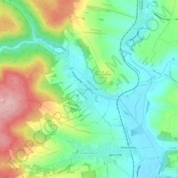 Mappa topografica Unterolberndorf, altitudine, rilievo