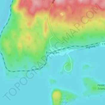 Mappa topografica Rossport, altitudine, rilievo