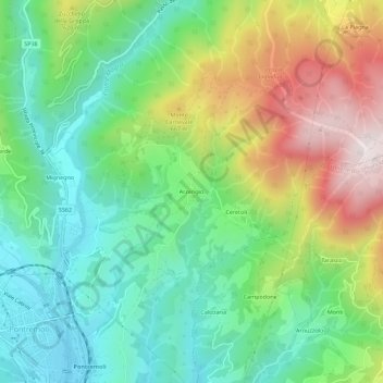 Mappa topografica Arzengio, altitudine, rilievo