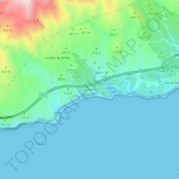 Mappa topografica La Parra, altitudine, rilievo