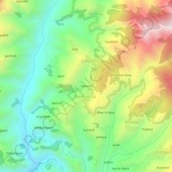 Mappa topografica kameri, altitudine, rilievo