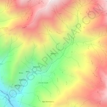 Mappa topografica Monteu, altitudine, rilievo