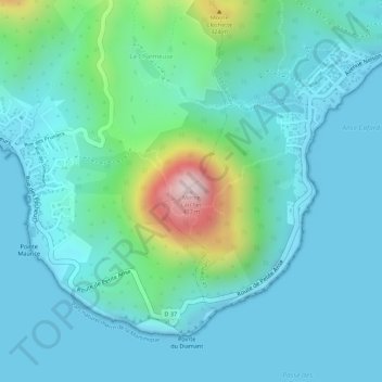 Mappa topografica Morne Larcher, altitudine, rilievo