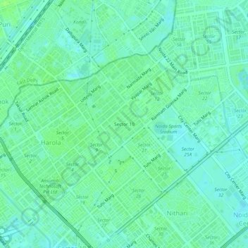 Mappa topografica Sector 10, altitudine, rilievo