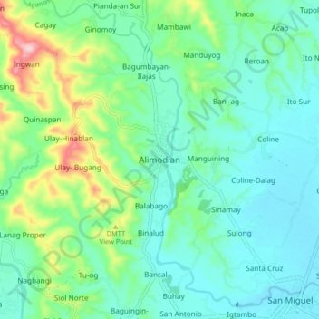 Mappa topografica Alimodian, altitudine, rilievo