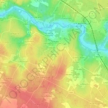 Mappa topografica Bochard, altitudine, rilievo