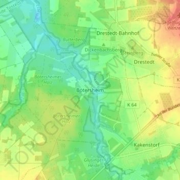 Mappa topografica Bötersheim, altitudine, rilievo