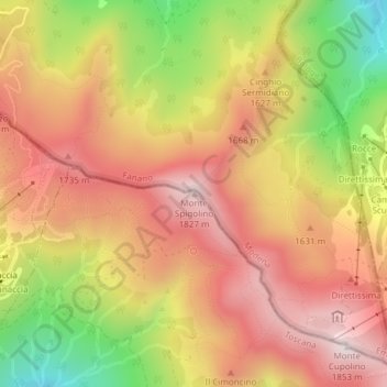 Mappa topografica Monte Spigolino, altitudine, rilievo