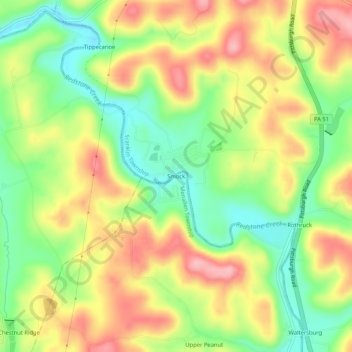 Mappa topografica Smock, altitudine, rilievo