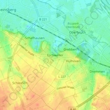 Mappa topografica Eschweiler, altitudine, rilievo