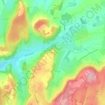 Mappa topografica Montmartin, altitudine, rilievo