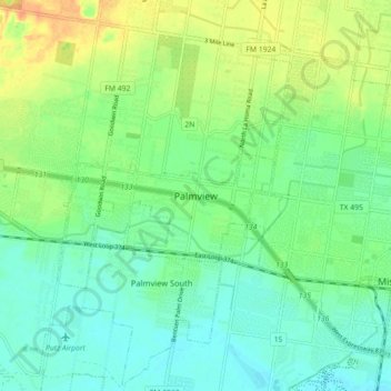Mappa topografica Palmview, altitudine, rilievo