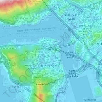 Mappa topografica 青衣漁民村, altitudine, rilievo