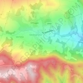Mappa topografica Ca' dei Marchi, altitudine, rilievo