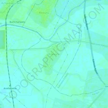 Mappa topografica Kovvuru, altitudine, rilievo