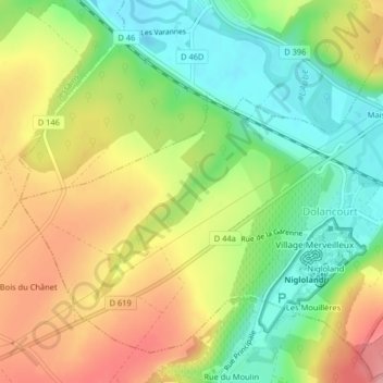 Mappa topografica Le Val Bernard, altitudine, rilievo