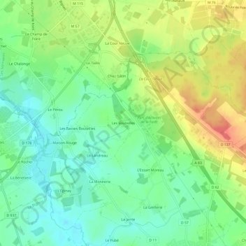 Mappa topografica Les Bouteilles, altitudine, rilievo