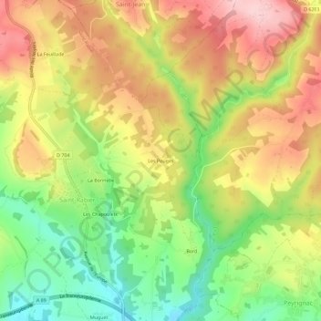 Mappa topografica Les Pouges, altitudine, rilievo