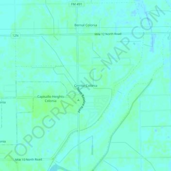 Mappa topografica Cerrito Colonia, altitudine, rilievo