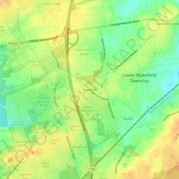 Mappa topografica Woodside, altitudine, rilievo