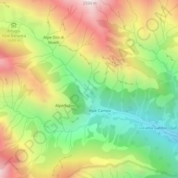 Mappa topografica Alpe Lungostretto, altitudine, rilievo