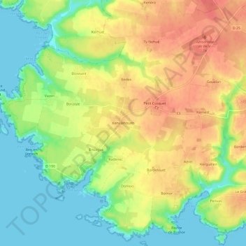 Mappa topografica Kervilahouen, altitudine, rilievo