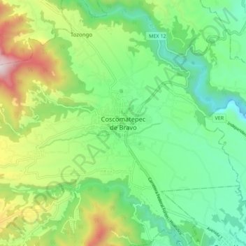 Mappa topografica Coscomatepec de Bravo, altitudine, rilievo