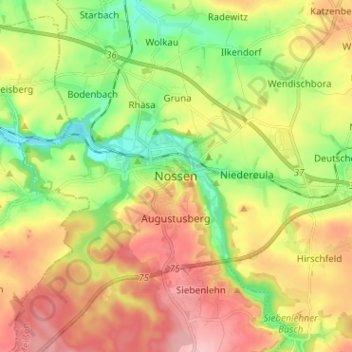 Mappa topografica Nossen, altitudine, rilievo