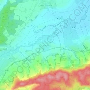 Mappa topografica Schönebach, altitudine, rilievo