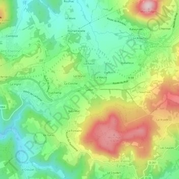 Mappa topografica Cellier, altitudine, rilievo