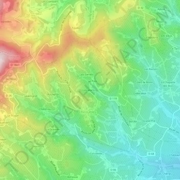 Mappa topografica Les Martins, altitudine, rilievo